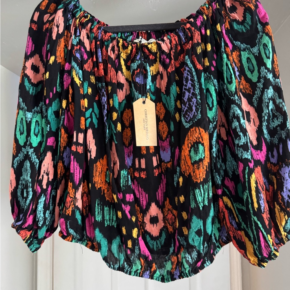 Christian Soriano off the Shoulder Cropped Ikat top. Elastic waist and sleeves.